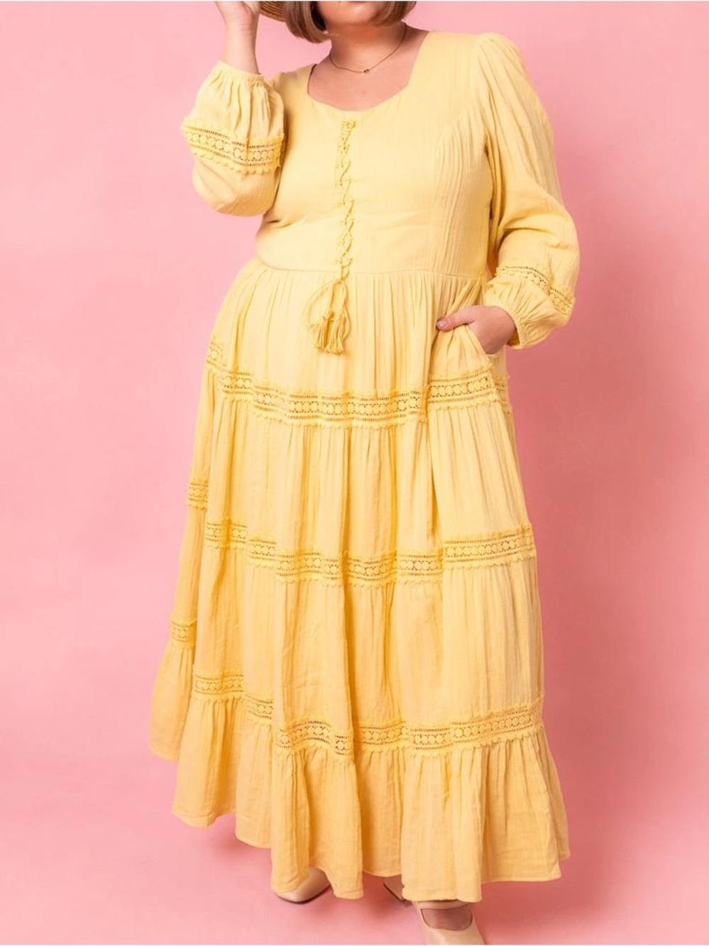 Ivy City Co Joella Dress Yellow Maxi Cottagecore 4X NWT